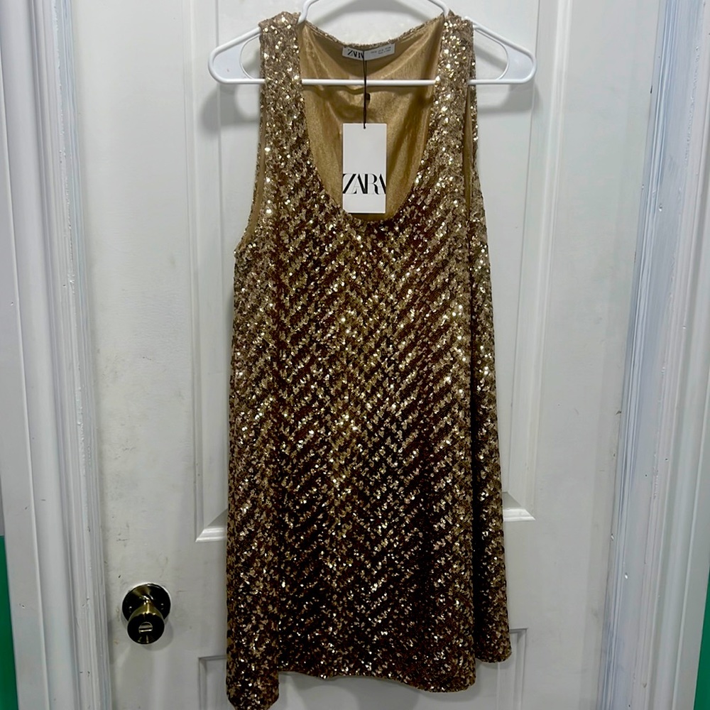 Zara gold sleeveless sequin dress